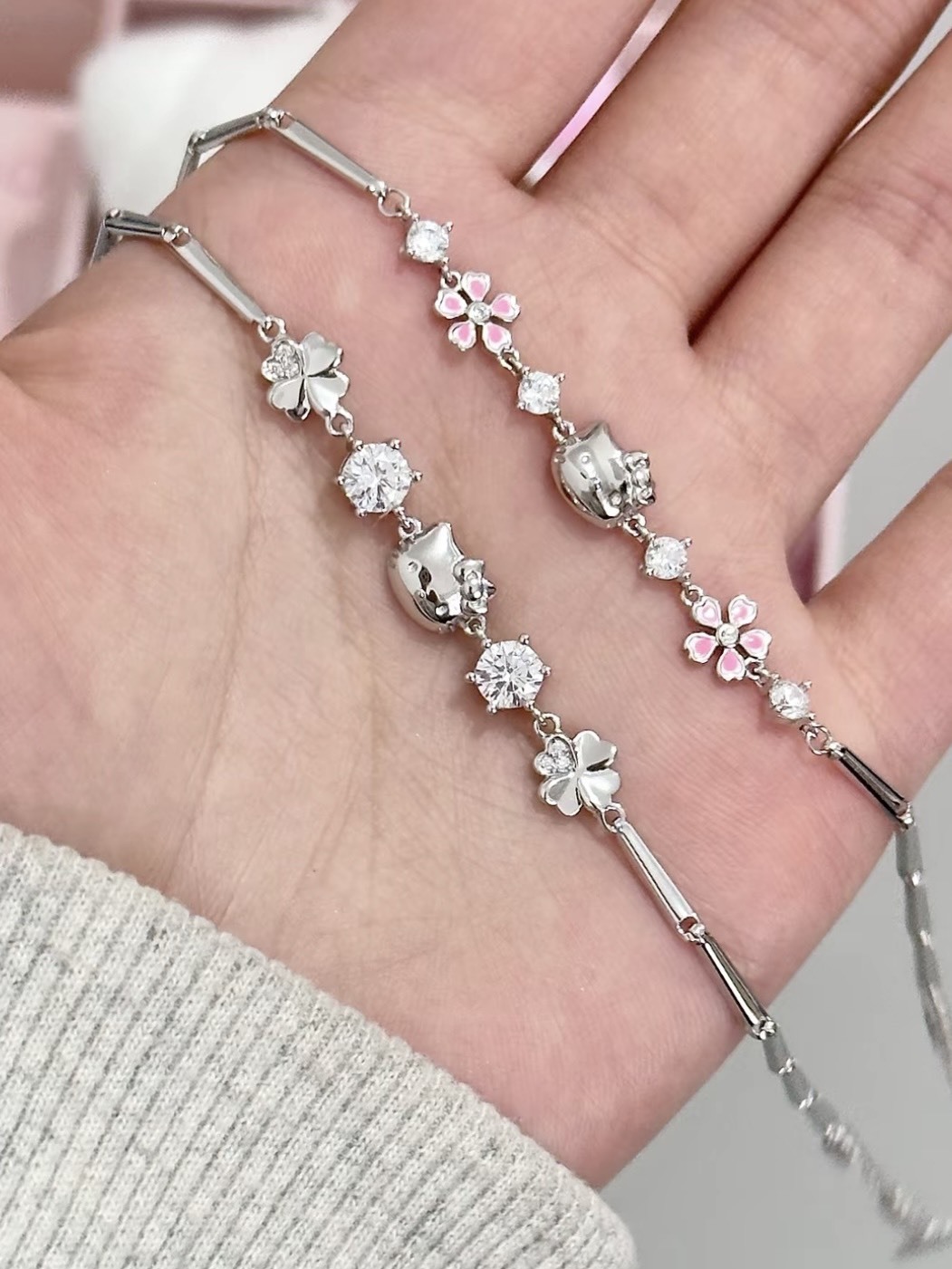 <七夕禮物🎁> Hello Kitty 幸運草小鑽手鍊 三麗鷗