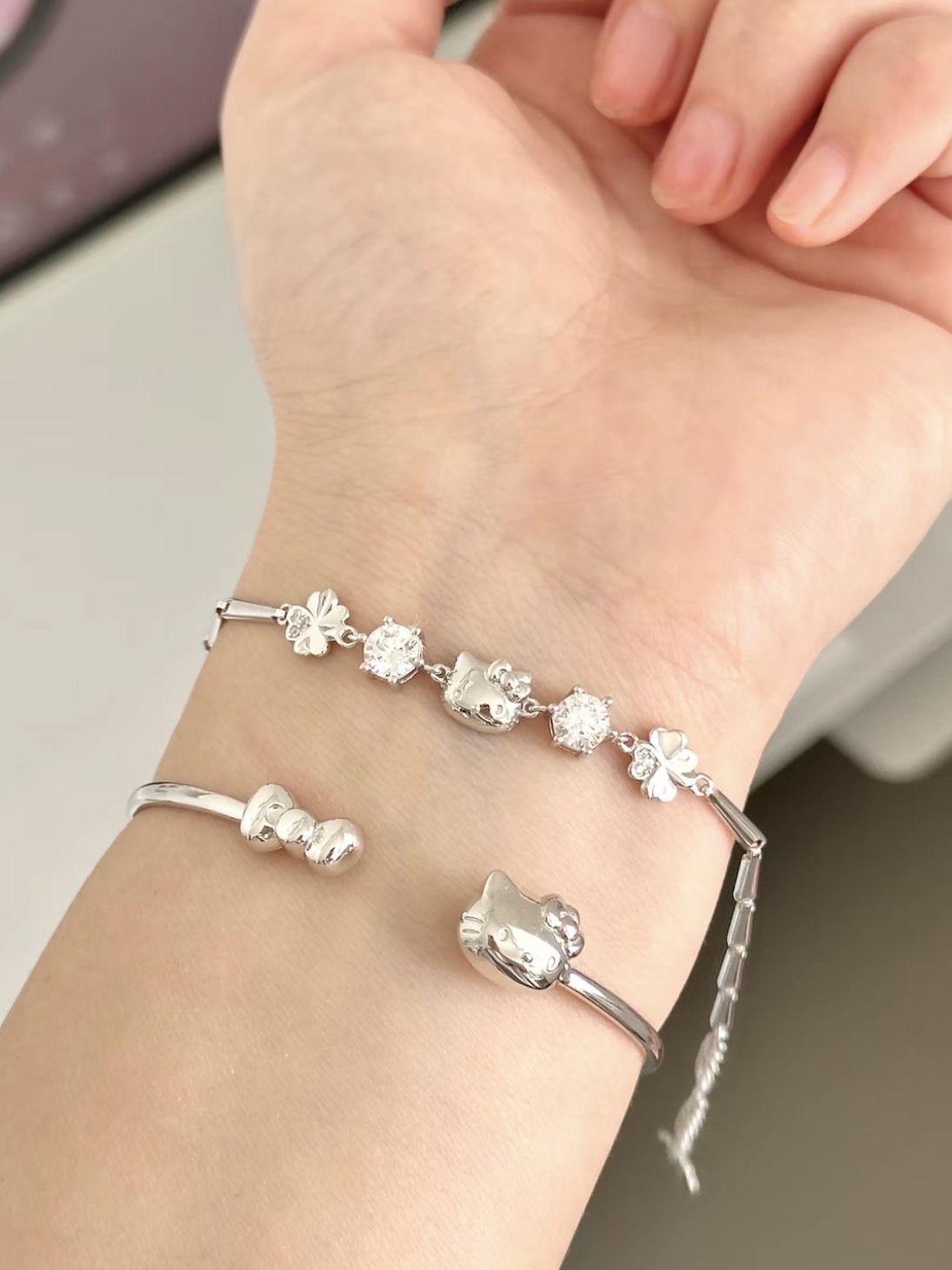 <七夕禮物🎁> Hello Kitty 幸運草小鑽手鍊 三麗鷗