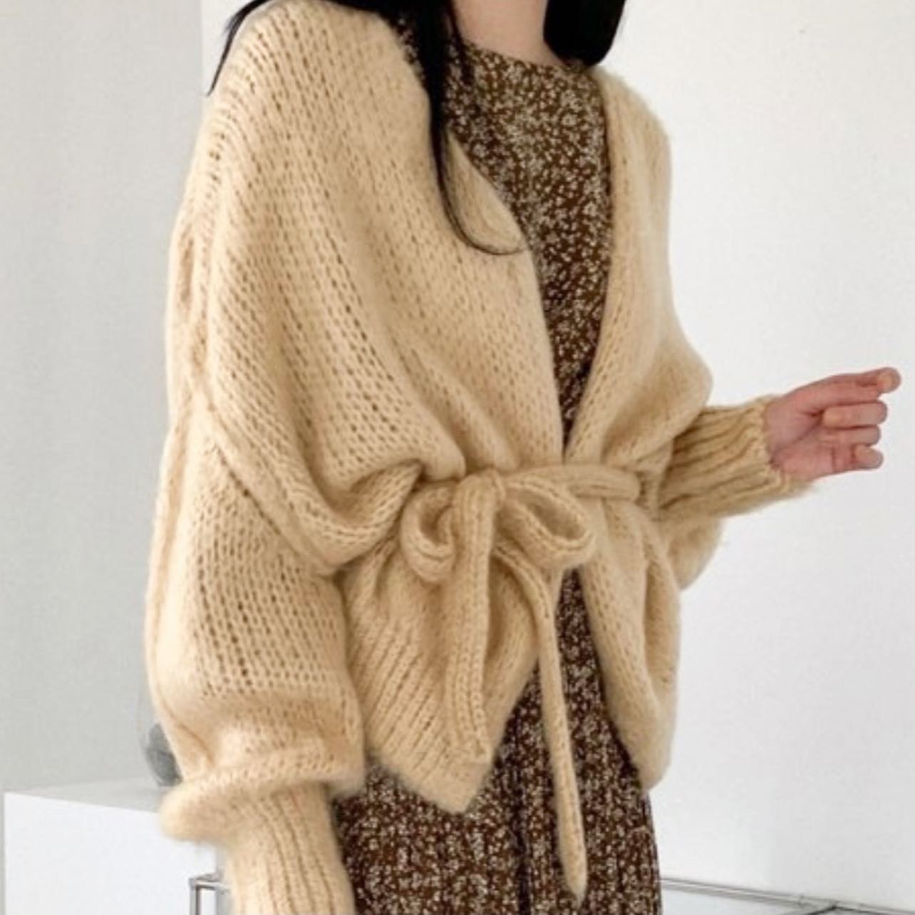 小雞黃針織綁帶外套