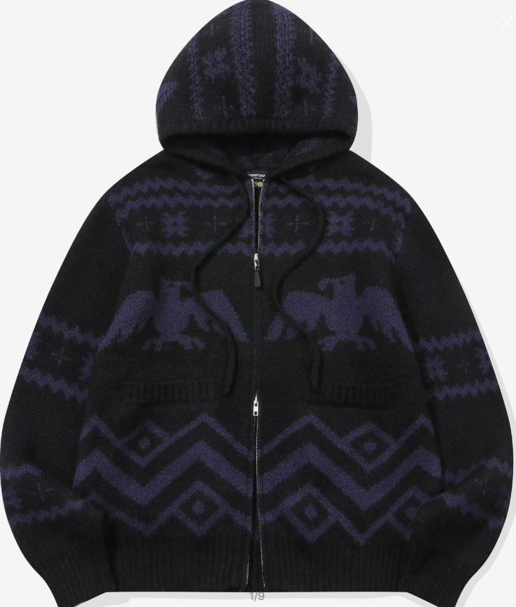 CPGN STUDIO / [2-WAY] Nordic winter hooded knit zip-up / black /  JUL25