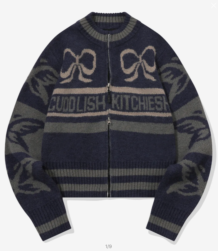 CPGN STUDIO / [2-WAY] RIBBON CROP Knitted Zip-Up / Navy /  JUL25