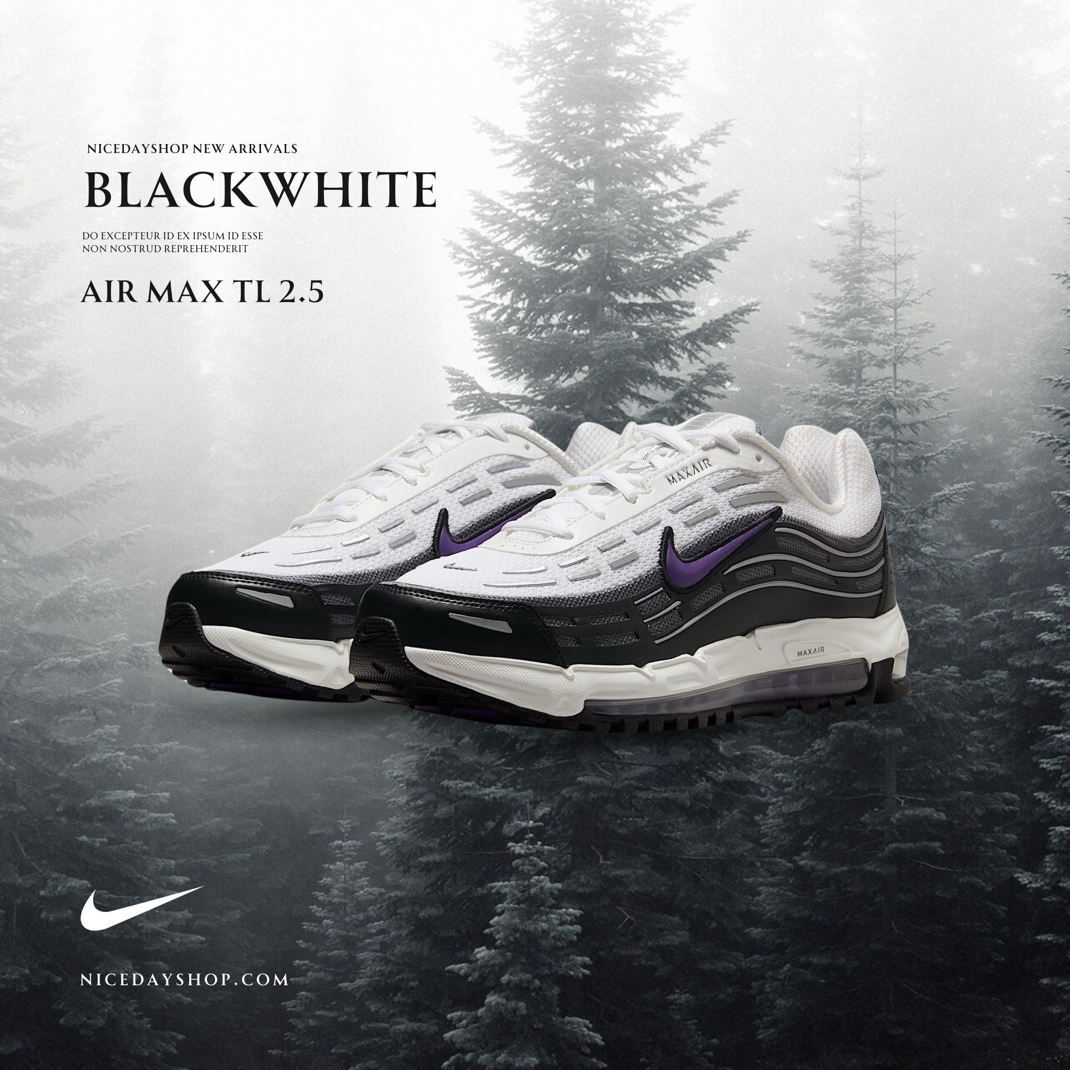 NICEDAY 現貨 Nike Air Max TL 2.5 白黑 黑白 紫勾 白 黑 陰陽 氣墊 復古 男鞋 FZ4110-105