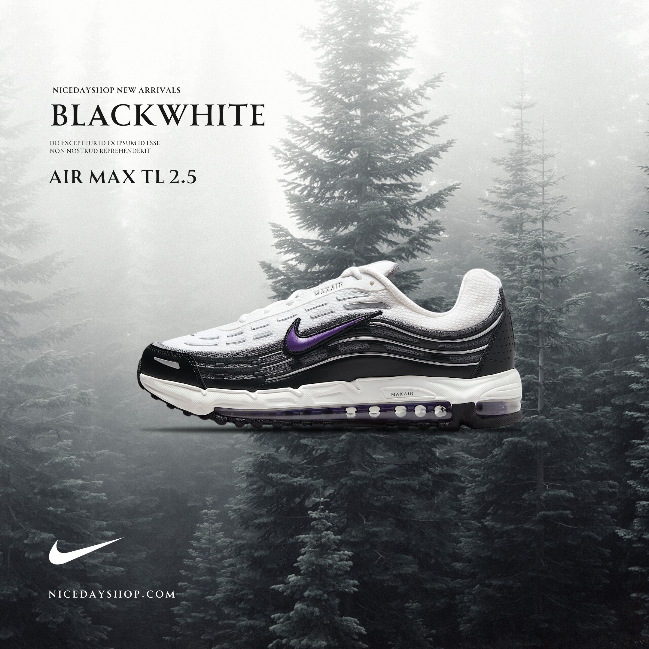 NICEDAY 現貨 Nike Air Max TL 2.5 白黑 黑白 紫勾 白 黑 陰陽 氣墊 復古 男鞋 FZ4110-105