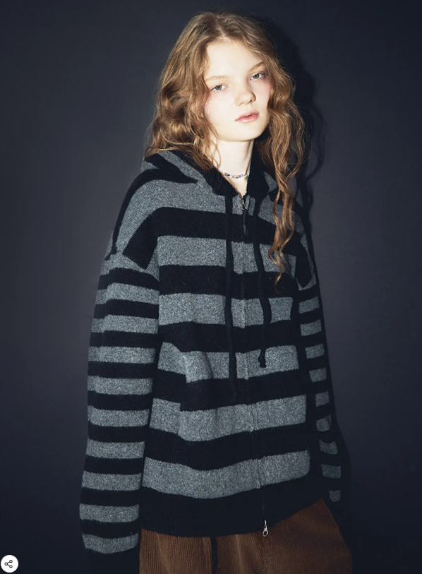 CPGN STUDIO / [2-WAY] stripe hooded knit zip-up  / black /  JUL25