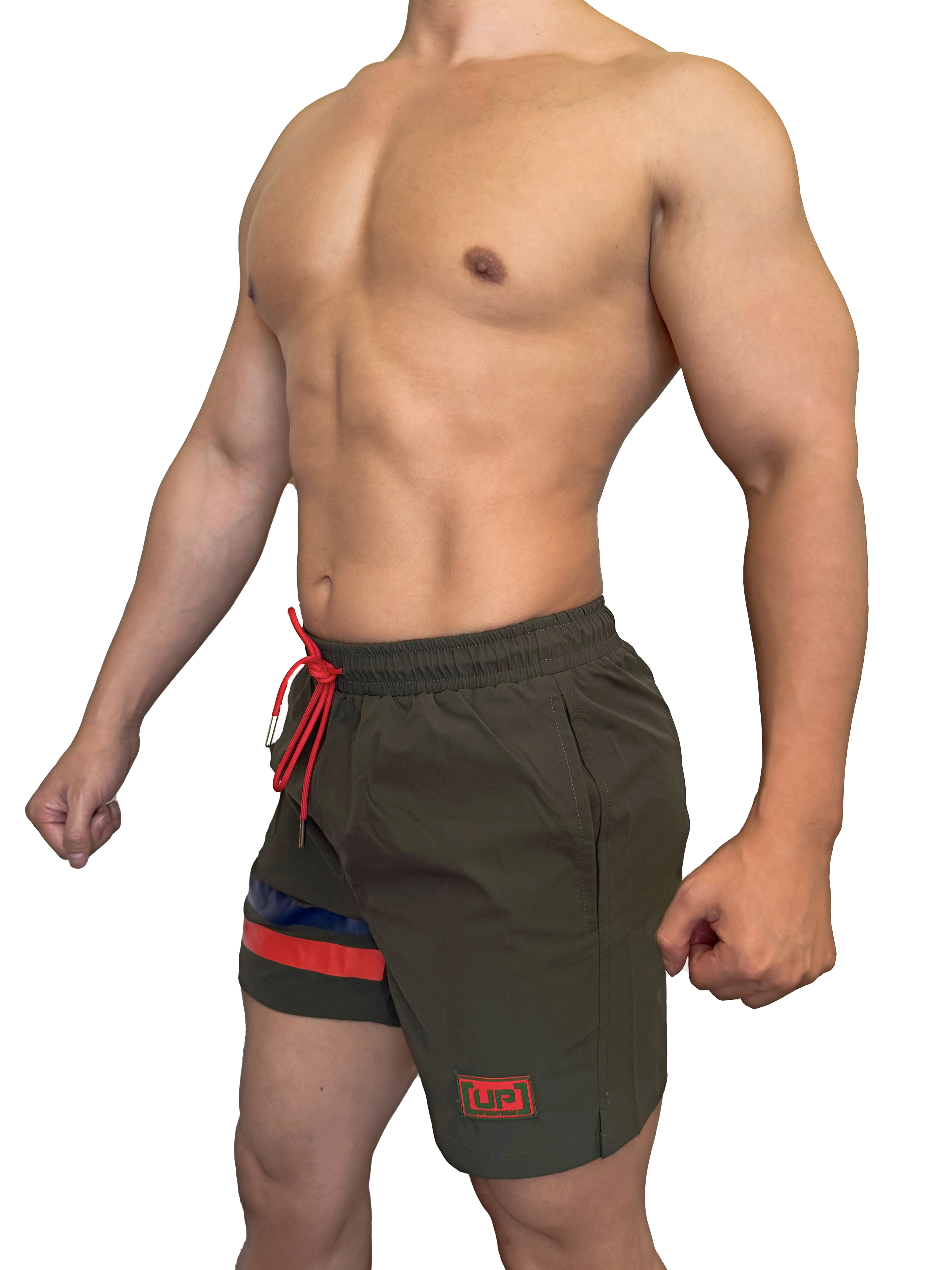 2025全新色系 - Stripe UP 沙灘短褲 軍綠色