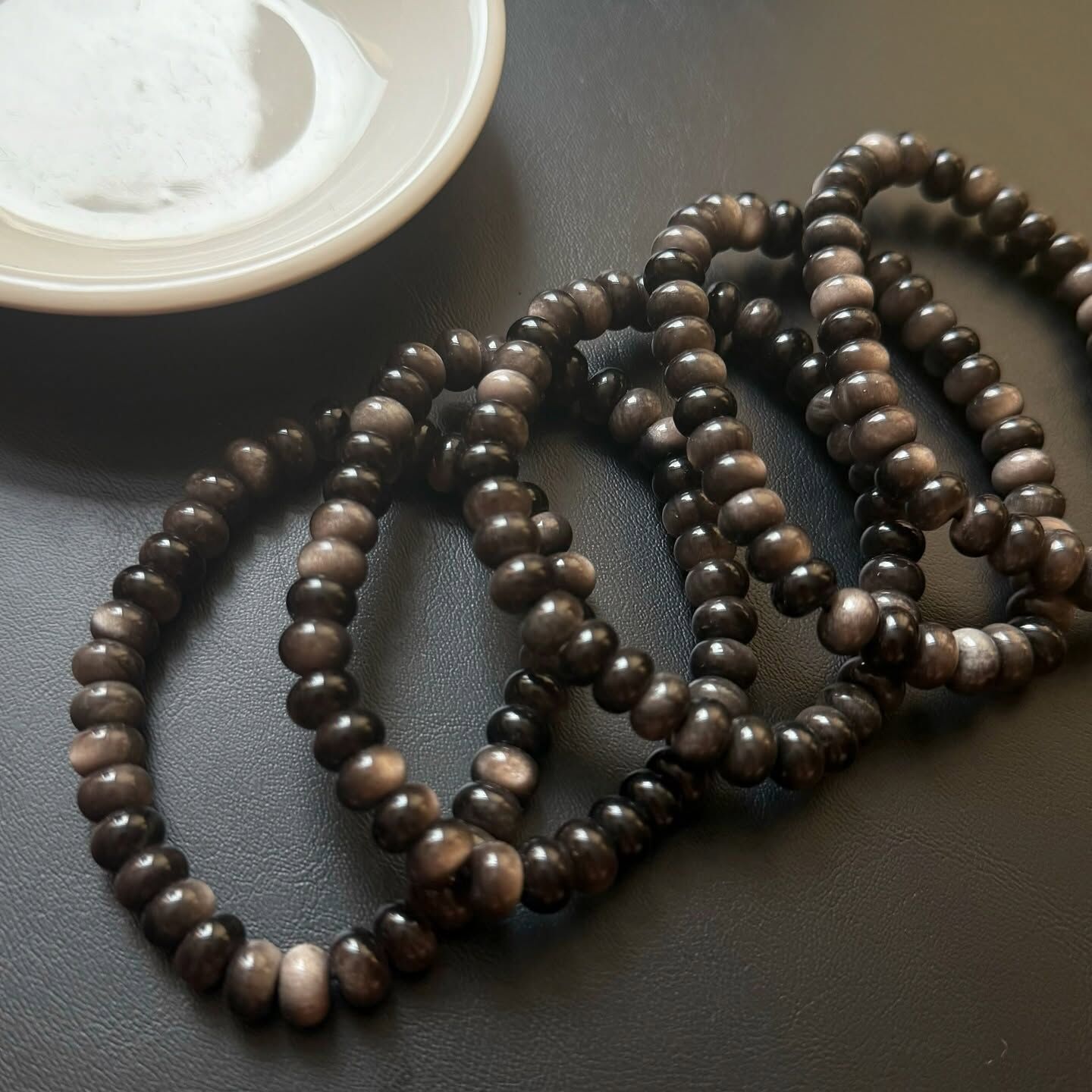 [原石] 銀曜石 算盤珠手串 水晶手串