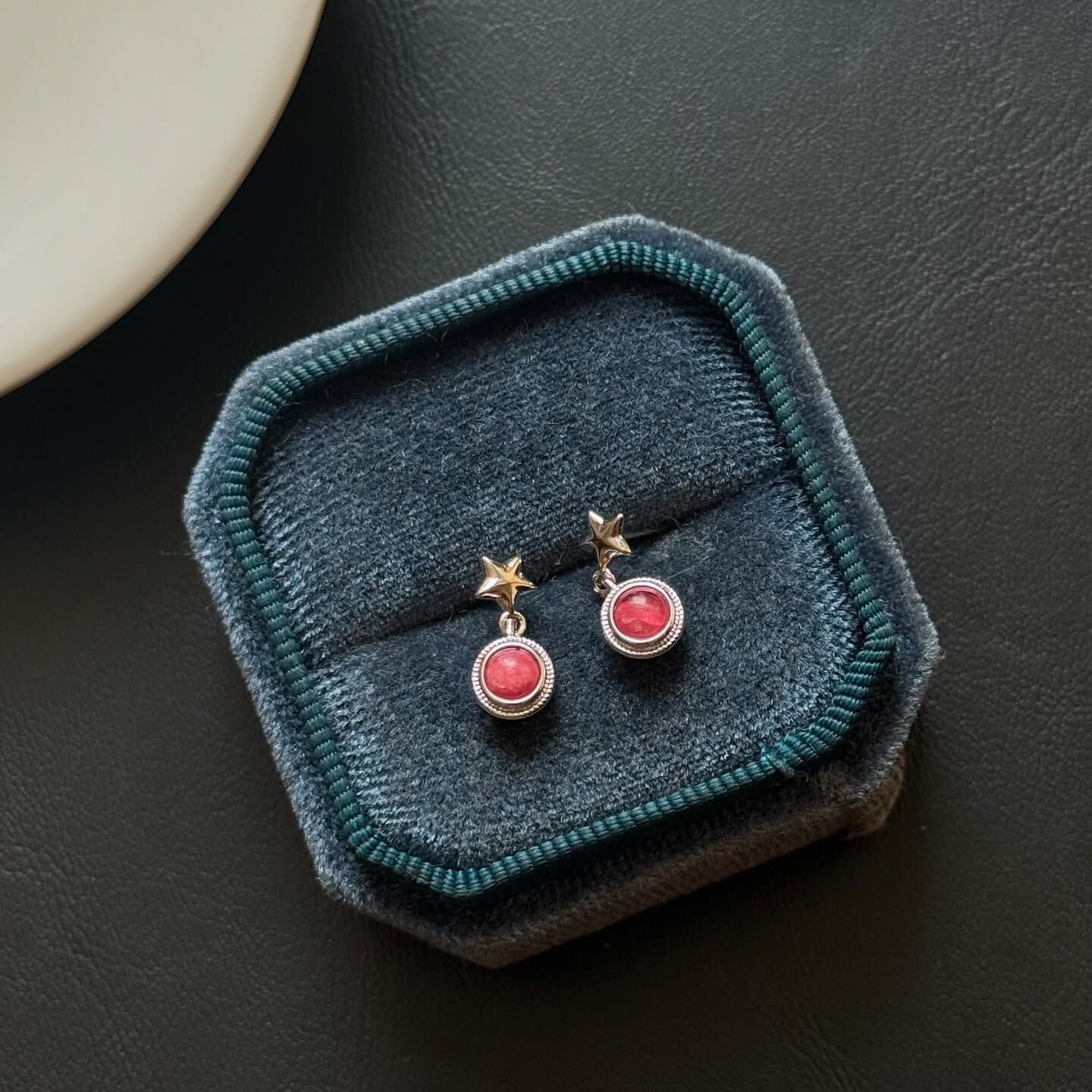 [原石] 菱錳礦 / 紅紋石 925銀耳環 水晶耳環