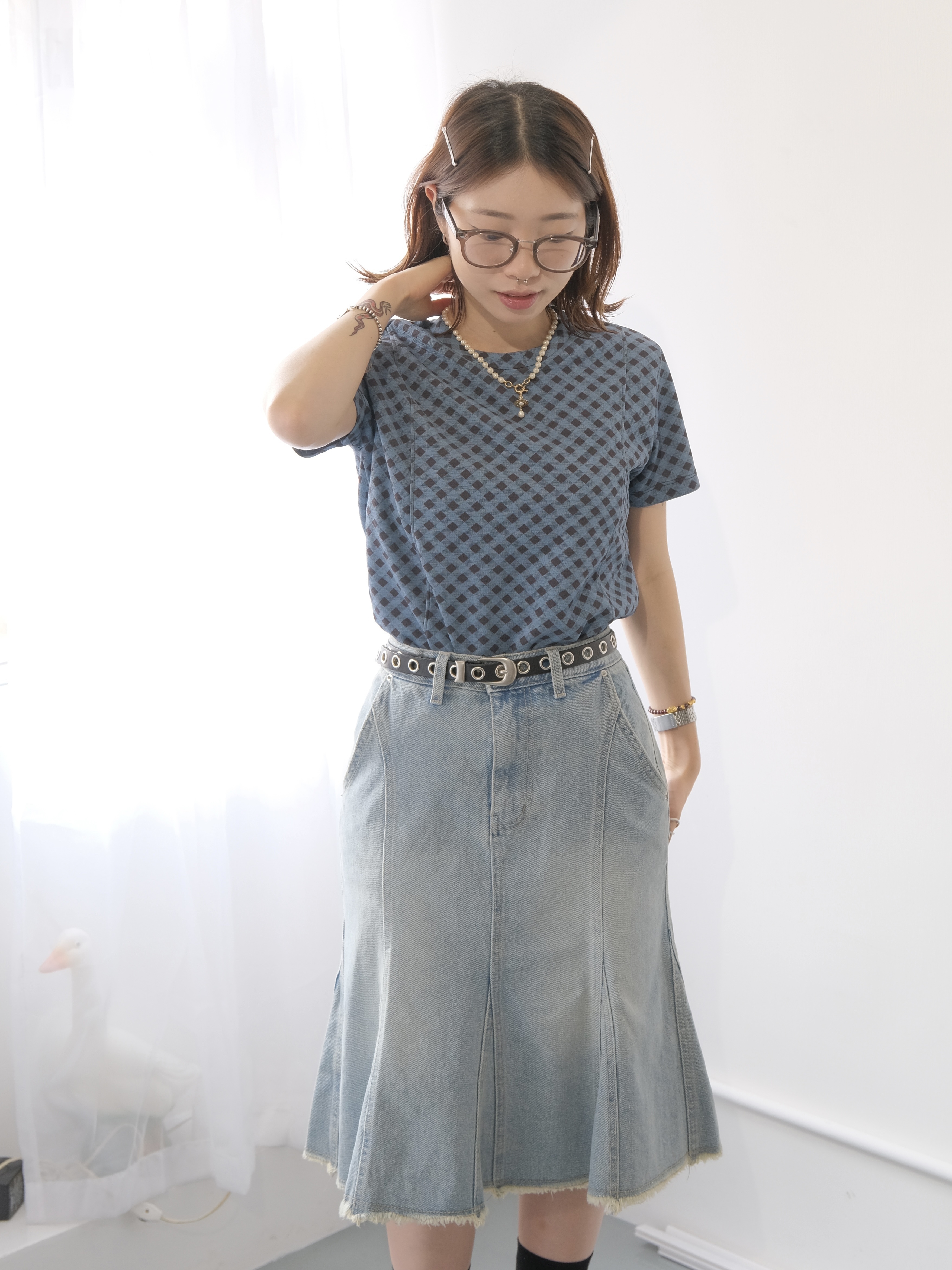 寬鬆板型格仔TEE