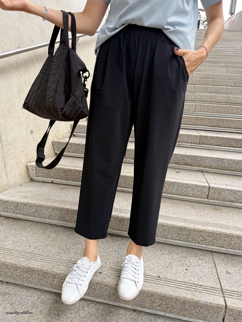 正韓chill紗質彈性薄款老爺褲 (黑)