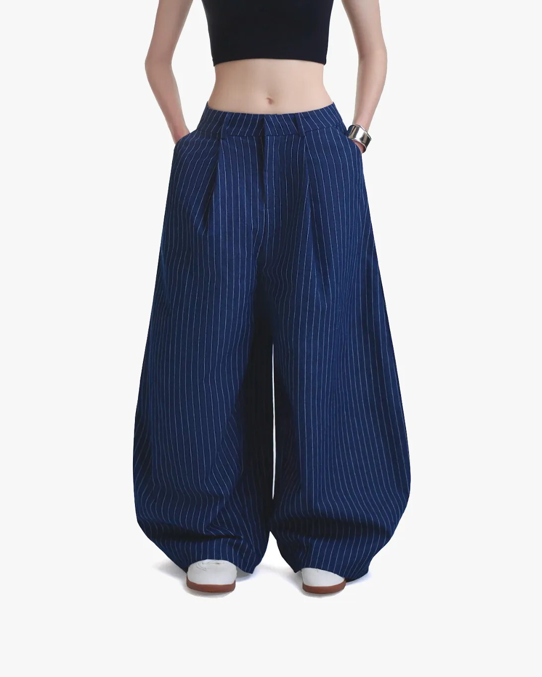 PUSH PUSH PP STRIPES PANTS 條紋 寬鬆 長褲 深藍