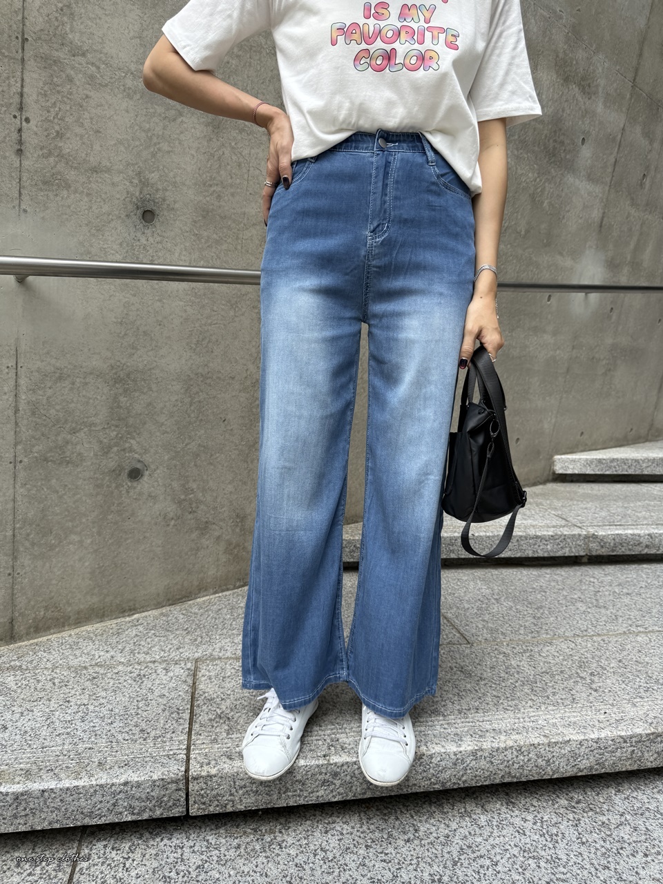 正韓涼感-7度C顯瘦鬆緊牛仔直筒褲