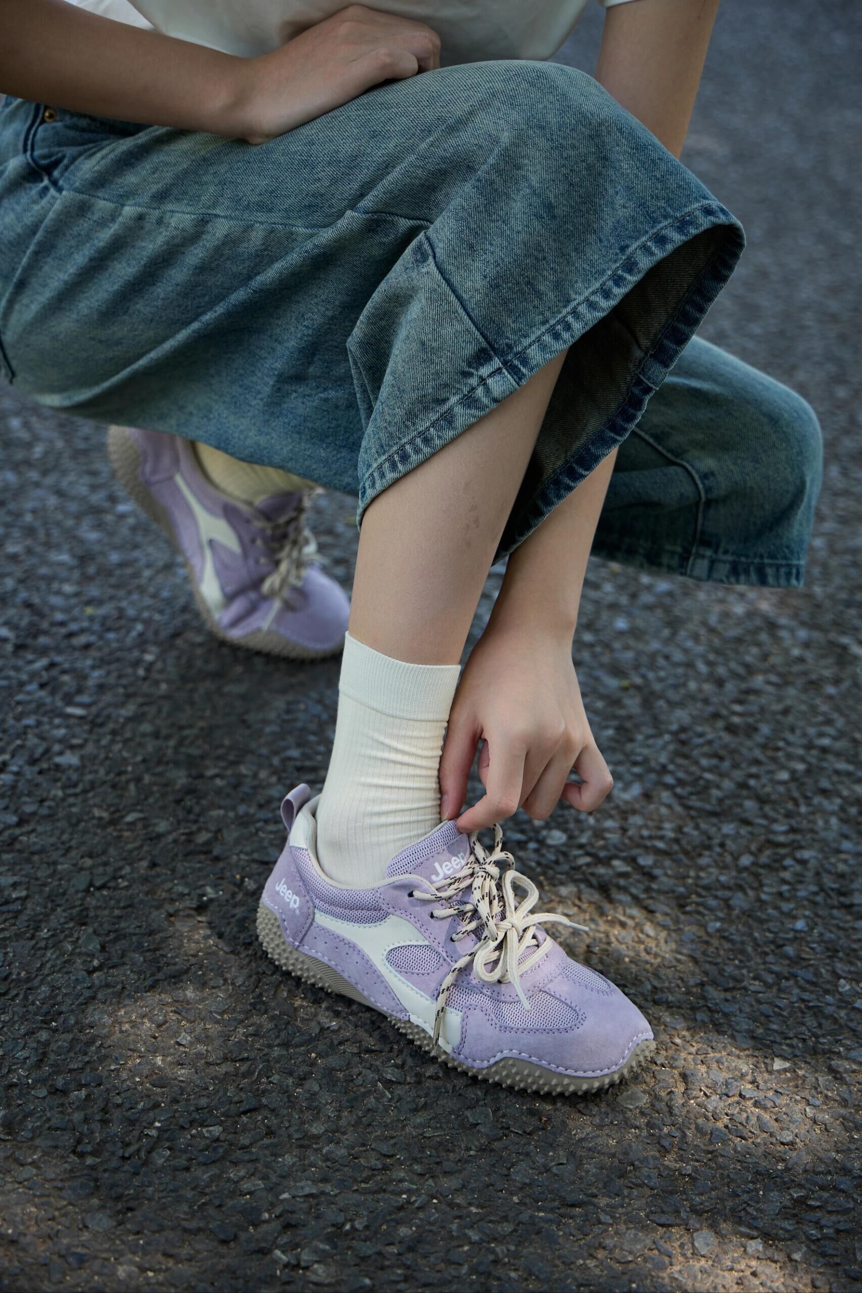 JEEP 吉普 雙鞋帶戶外慢跑鞋 運動鞋 網面 復古 透氣 麂皮 柔霧紫 機能 女款/預購