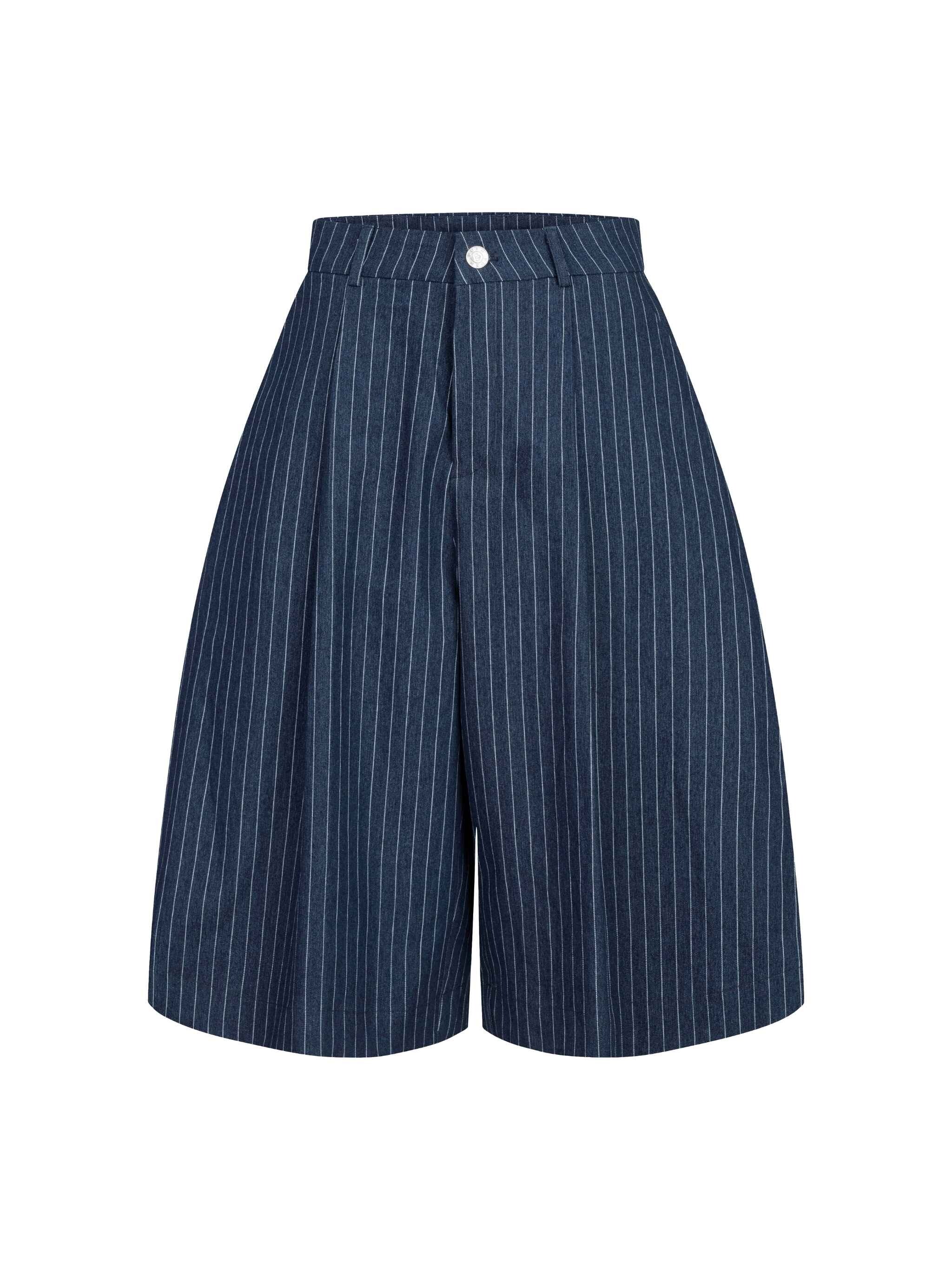 PUSH PUSH PP PINSTRIPE JORT 條紋 寬鬆 七分褲 黑 深藍 兩色