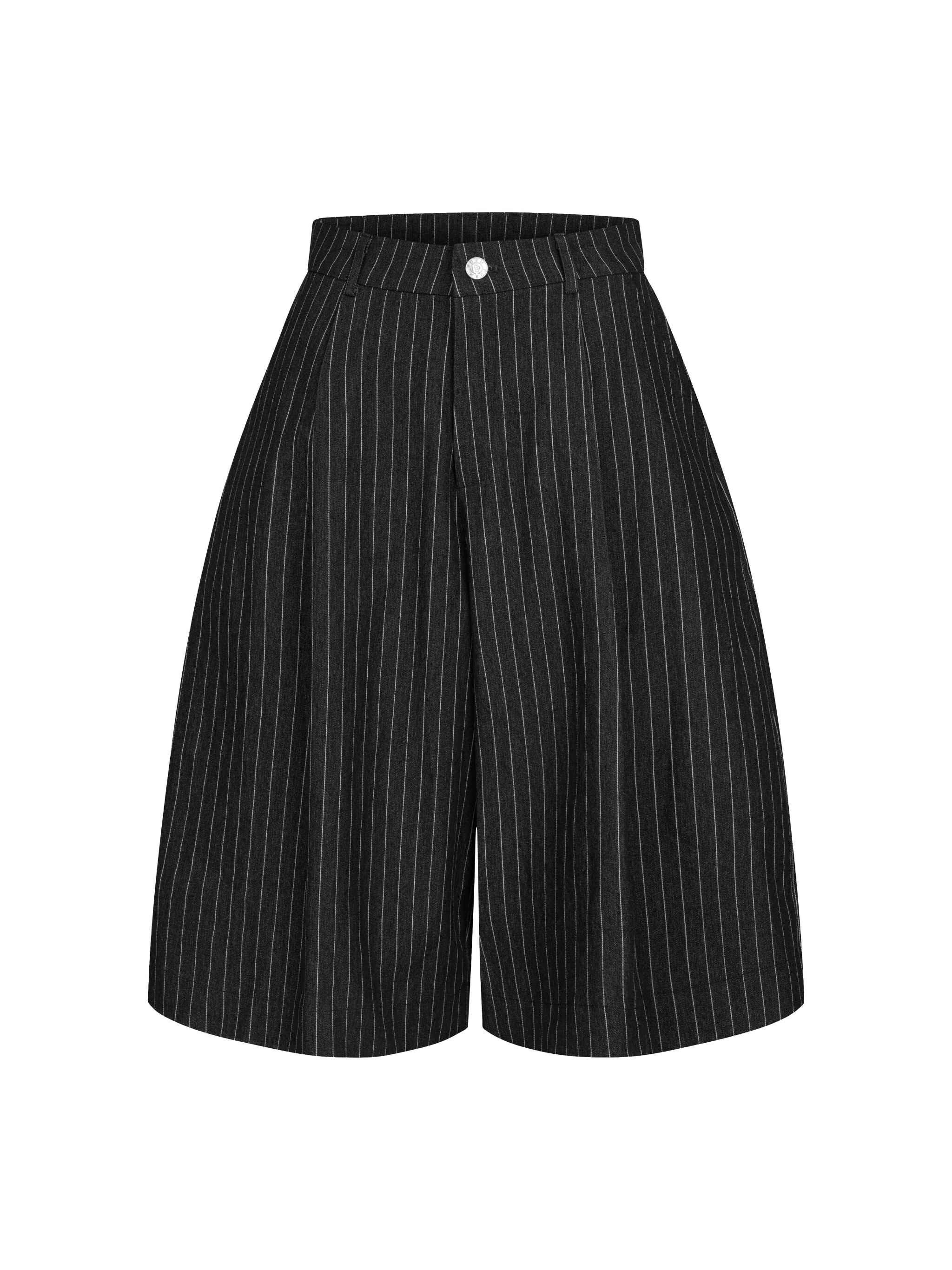 PUSH PUSH PP PINSTRIPE JORT 條紋 寬鬆 七分褲 黑 深藍 兩色