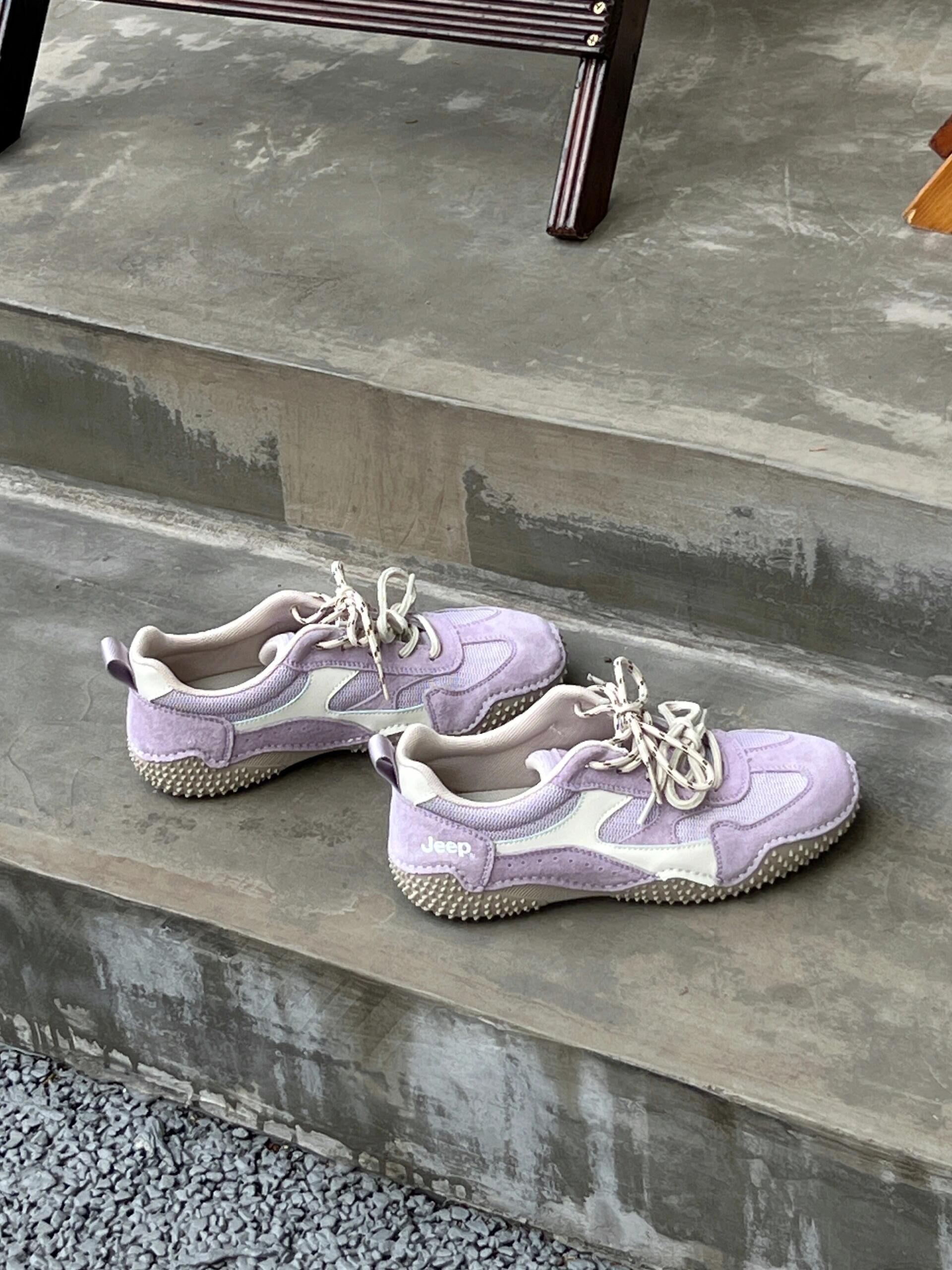 JEEP 吉普 雙鞋帶戶外慢跑鞋 運動鞋 網面 復古 透氣 麂皮 柔霧紫 機能 女款/預購