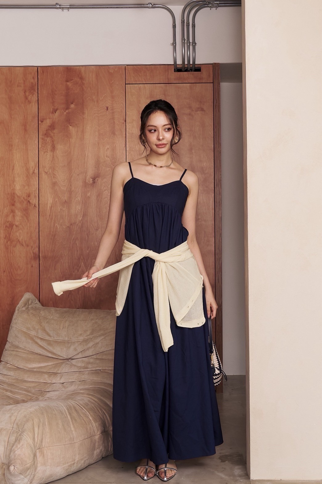 細肩桃心領長洋裝_AMISSA（深藍）