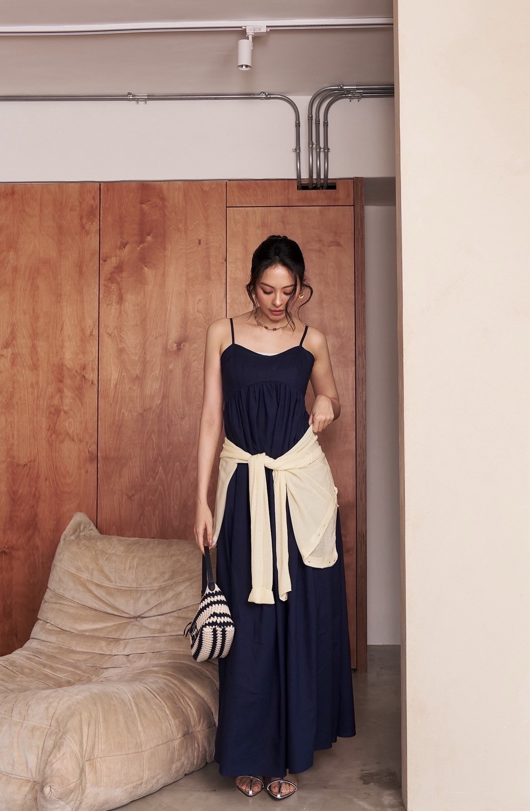 細肩桃心領長洋裝_AMISSA（深藍）