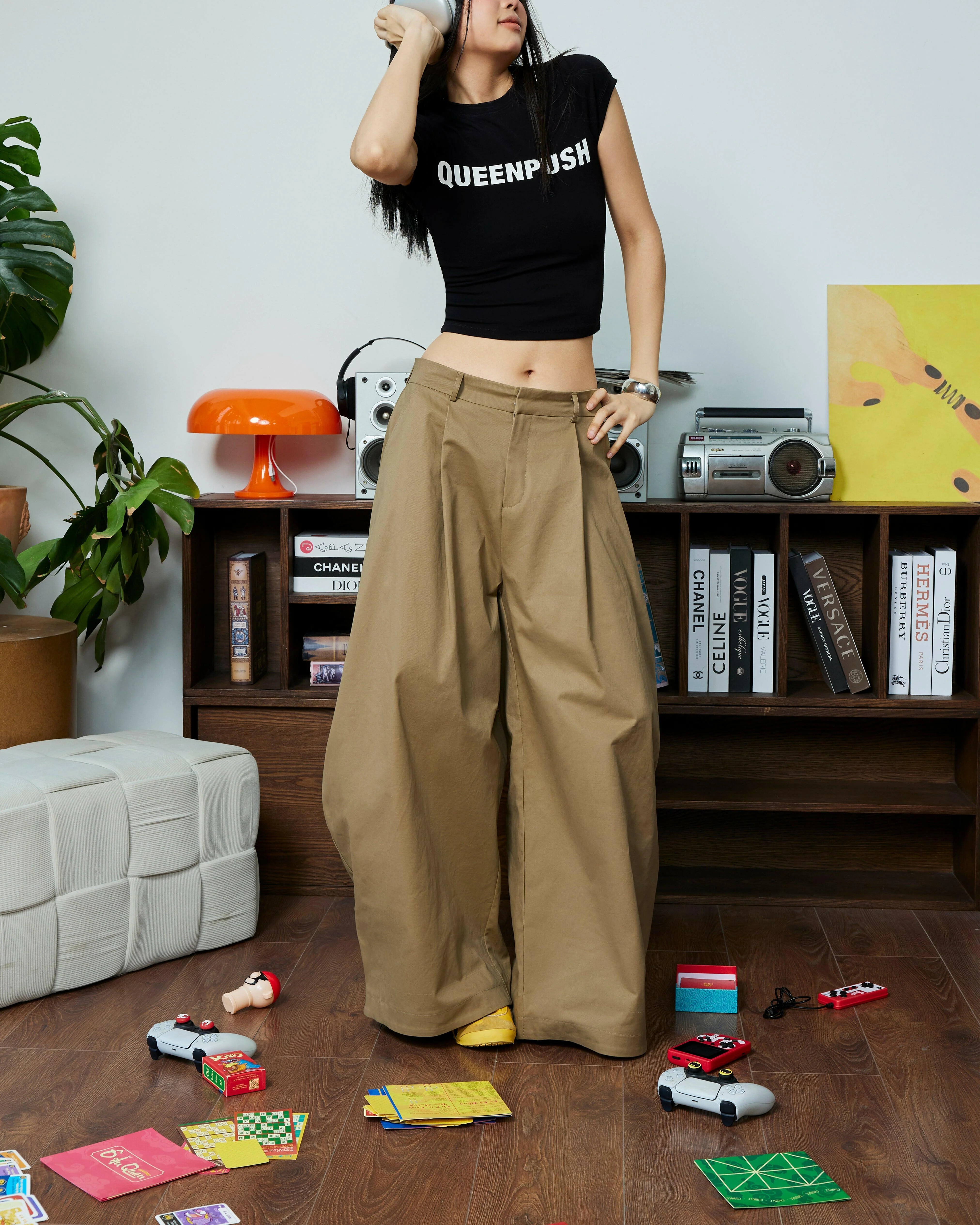 PUSH PUSH PP KHAKI PANTS 西裝 寬鬆 闊腿長褲 黑 卡其 兩色