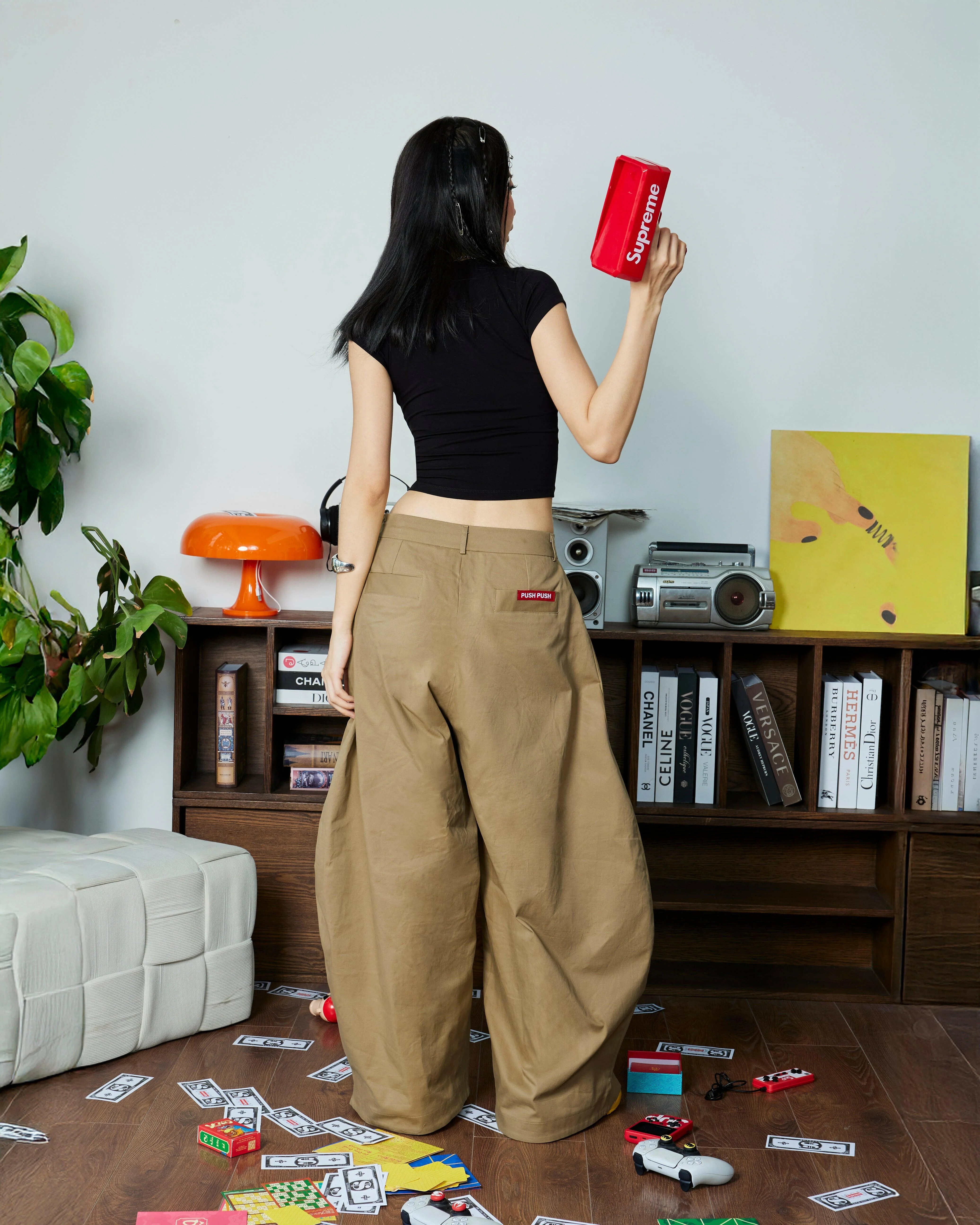 PUSH PUSH PP KHAKI PANTS 西裝寬鬆闊腿長褲黑卡其兩色