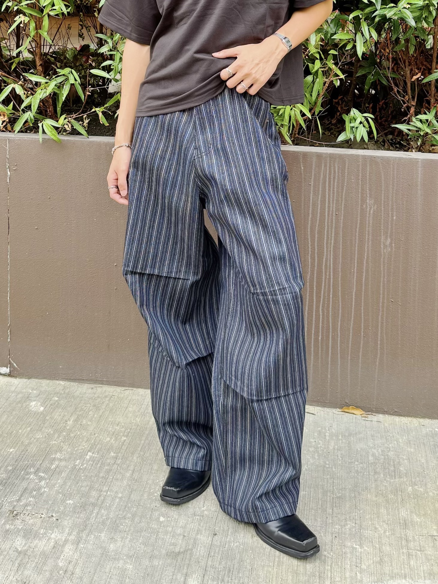 線條條紋斜紋布西裝牛仔褲