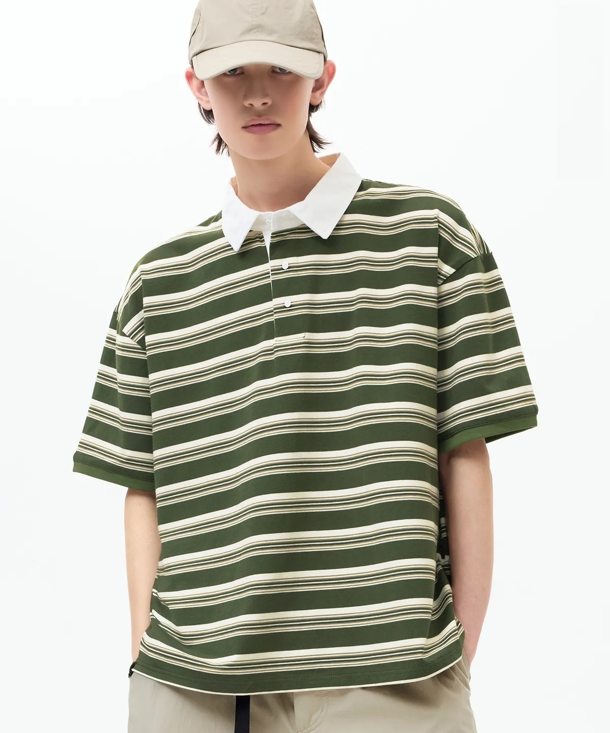 TRILLION Stripe Rugby Overfit Pique Polo T-Shirts
