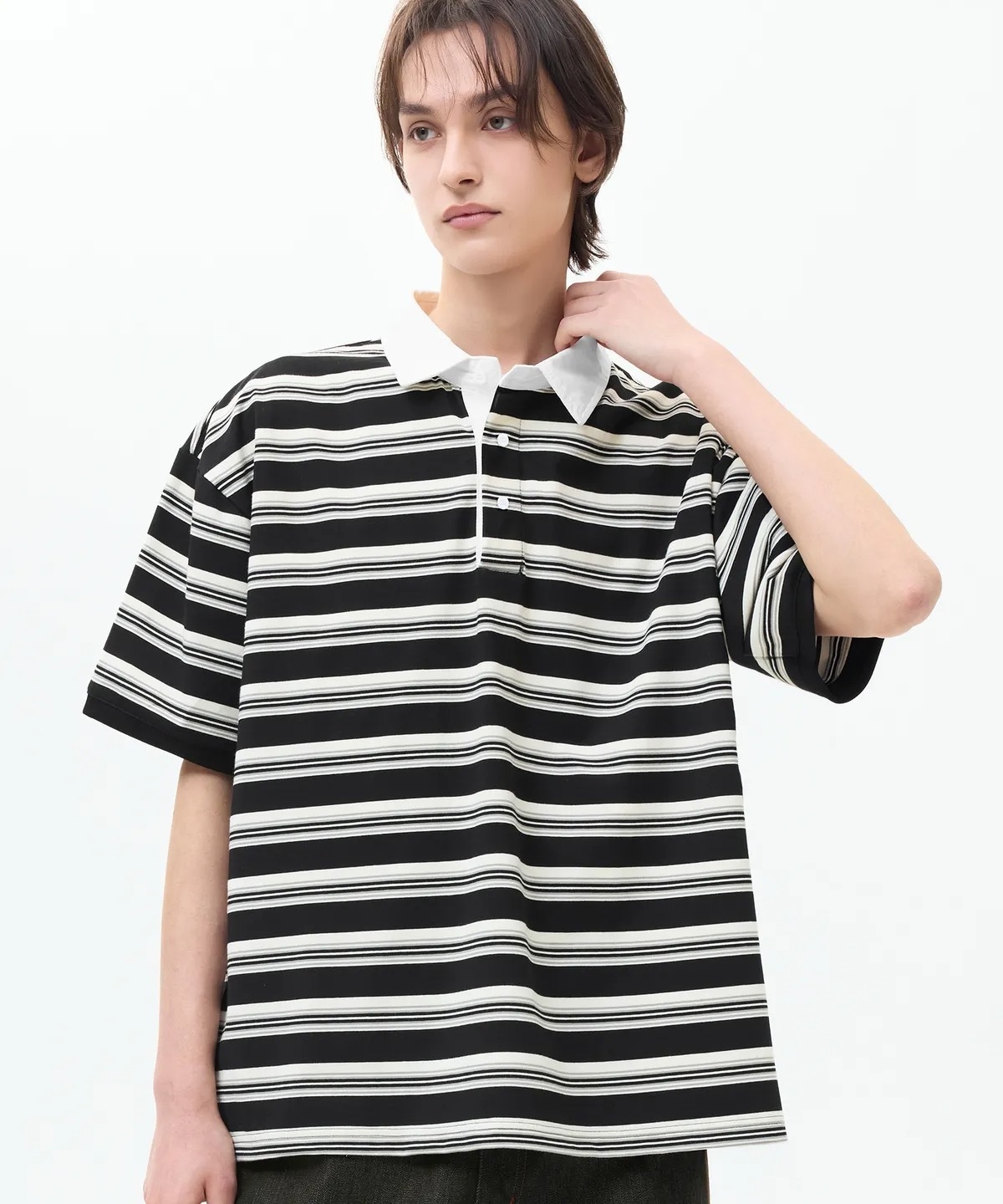 [TRILLION] STRIPE RUGBY OVERFIT PIQUE POLO SHIRTS /追跡付 TRILLION] STRIPE RUGBY OVERFIT PIQUE POLO SHIRTS /追跡付