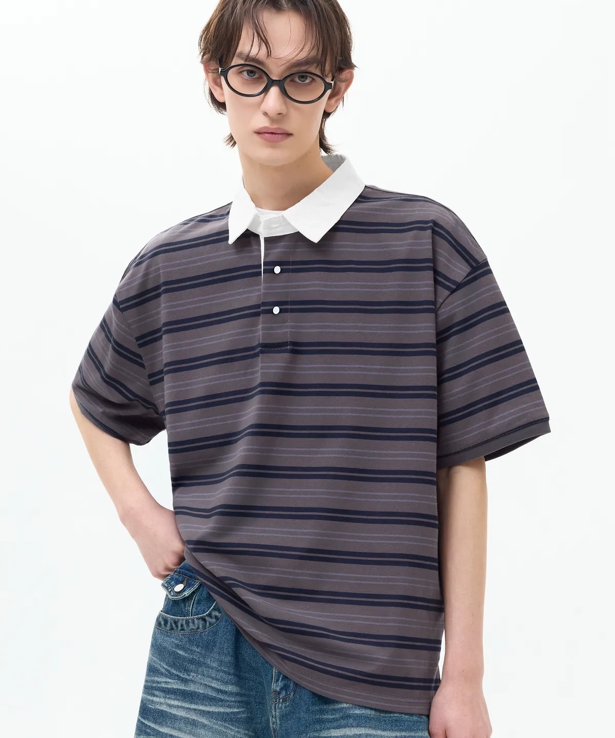 [TRILLION] STRIPE RUGBY OVERFIT PIQUE POLO SHIRTS /追跡付 TRILLION] STRIPE RUGBY OVERFIT PIQUE POLO SHIRTS /追跡付