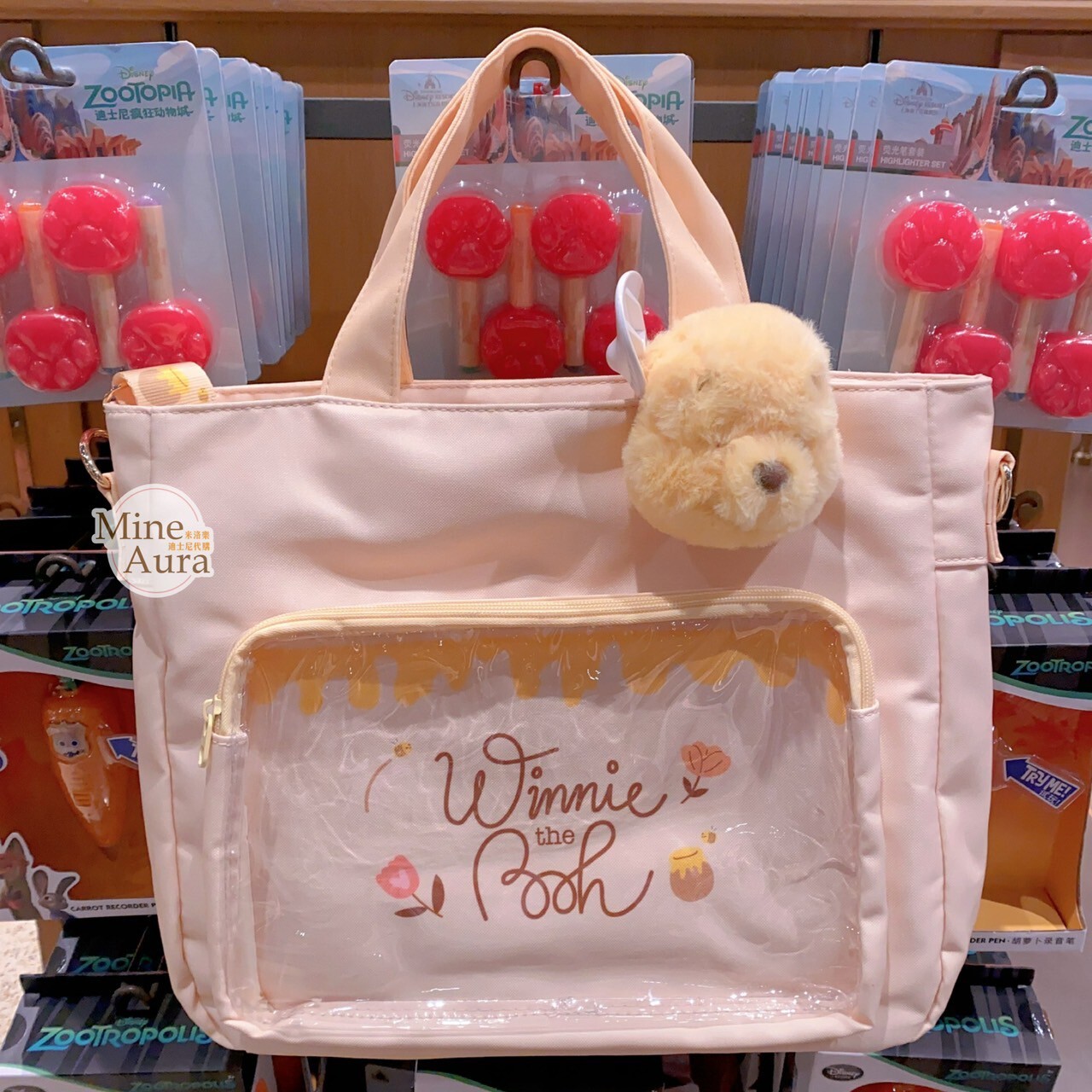 小熊維尼 Winnie the Pooh 大頭造型 圖案 透明夾層設計 手提包 托特包 斜背包 -上海迪士尼樂園