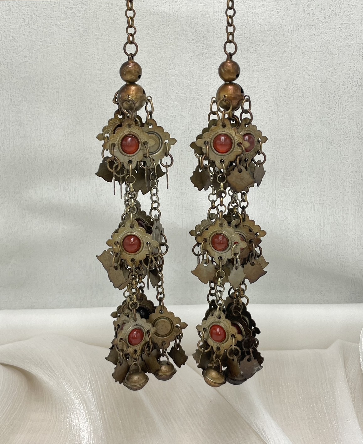 J8-燻全焊接雲朵紅瑪瑙鈴鐺步搖16cm