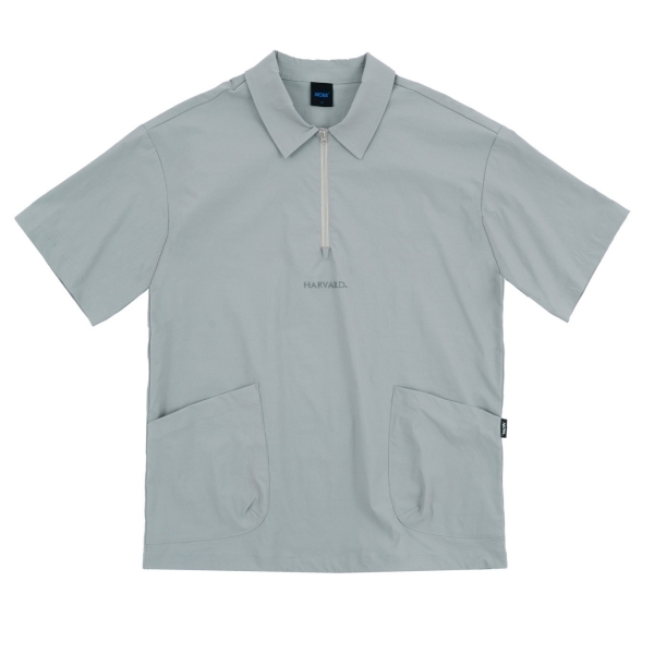 NCAA 短T 哈佛 淺灰 拉鍊 半開襟 多口袋 上衣 中性 7325147911