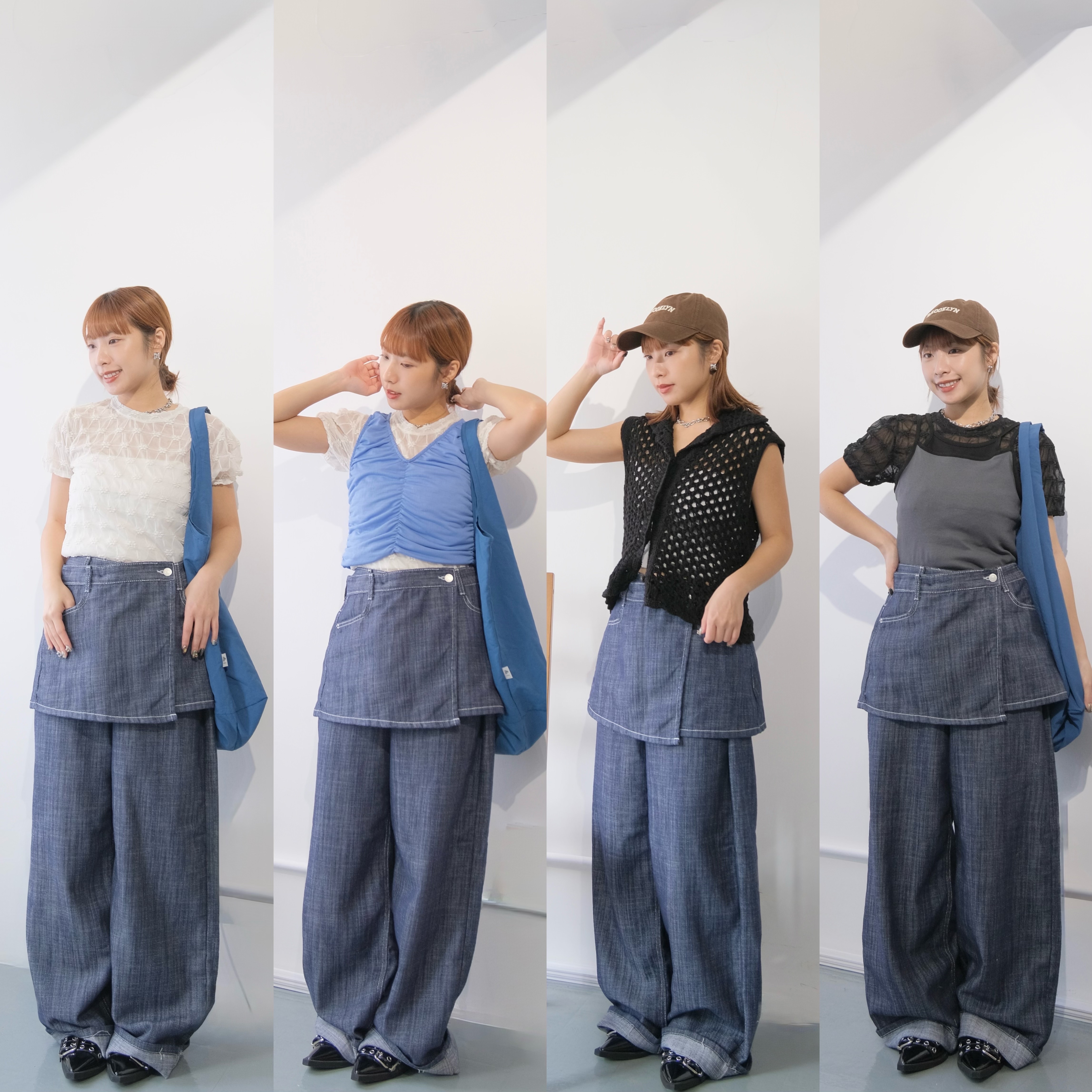 日系SET!軟牛仔料褲+外罩