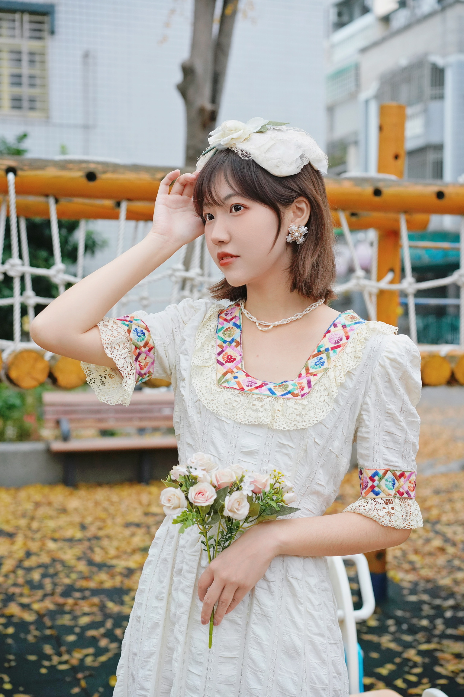 Vintage 70s Mexican Embroidery Dresses/墨西哥刺繡蕾絲洋裝