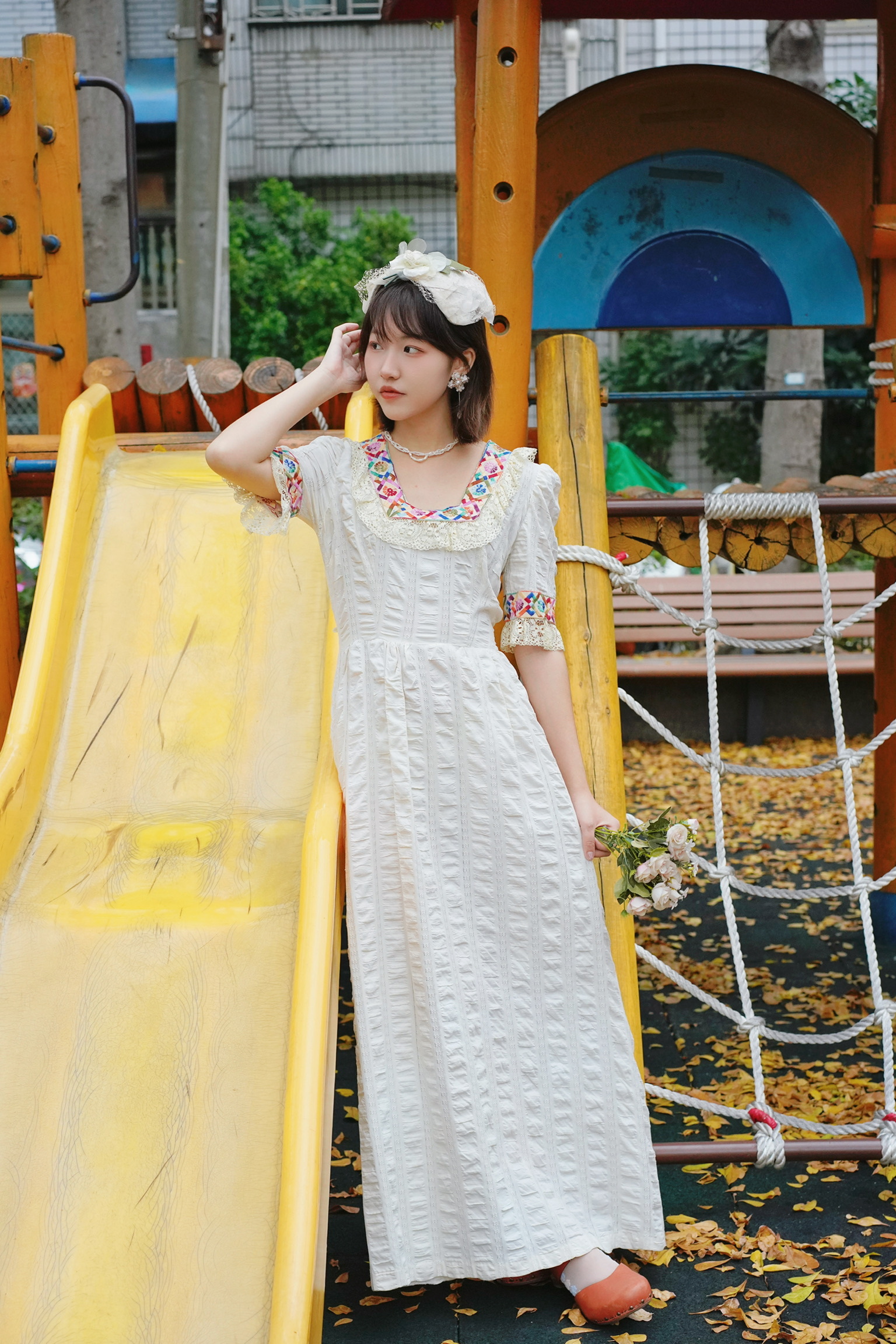 Vintage 70s Mexican Embroidery Dresses/墨西哥刺繡蕾絲洋裝