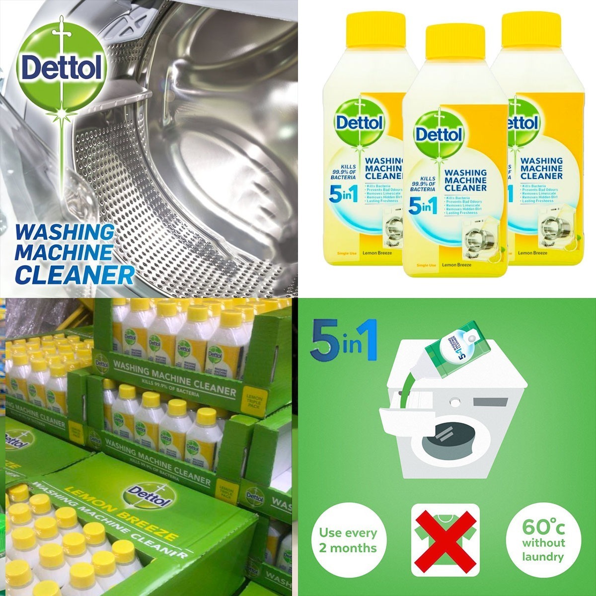 【預訂】AQ071906 Dettol 滴露5合1洗衣機清潔液 (250ml*3支裝-檸檬味)