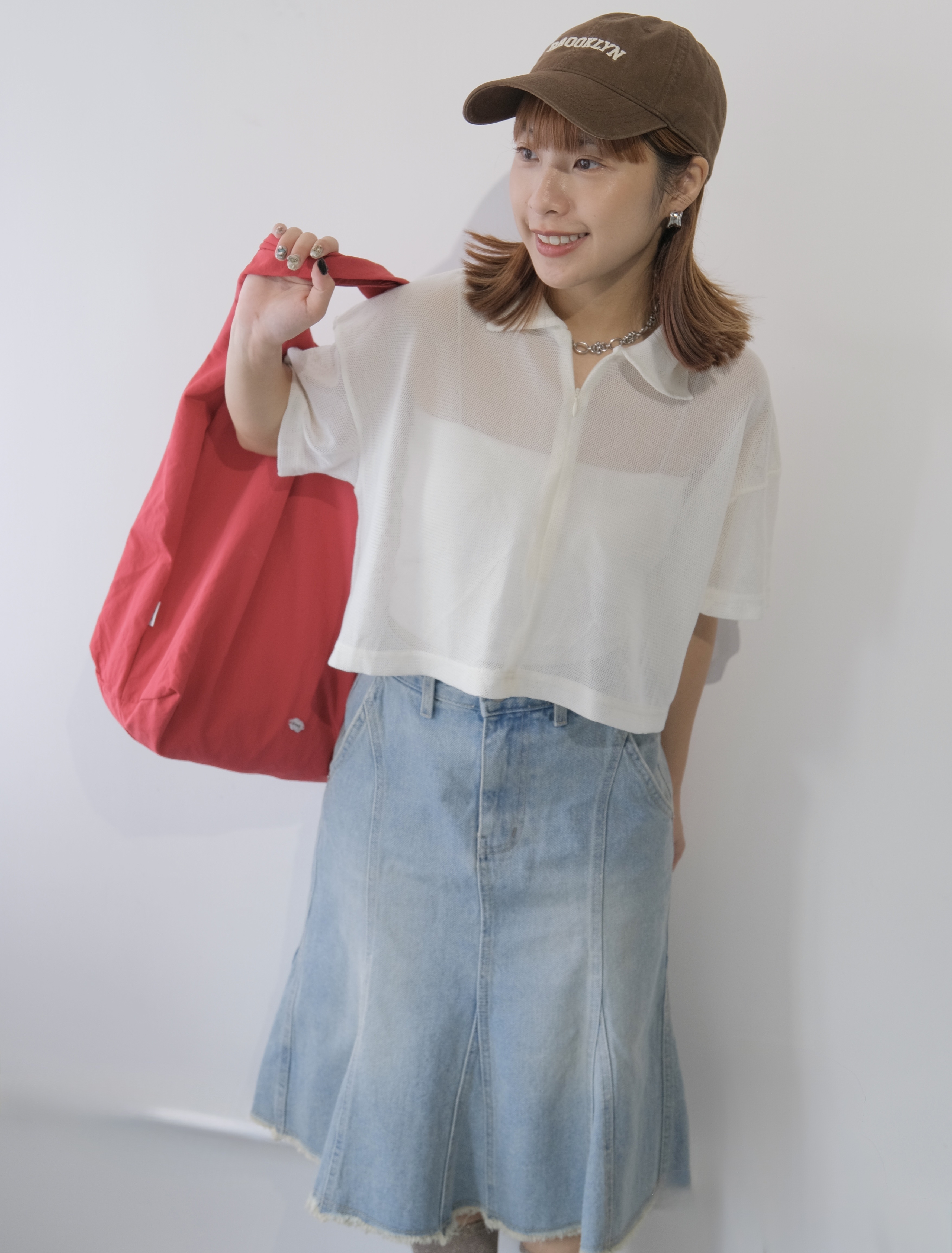 簡約透明感拉鏈短top