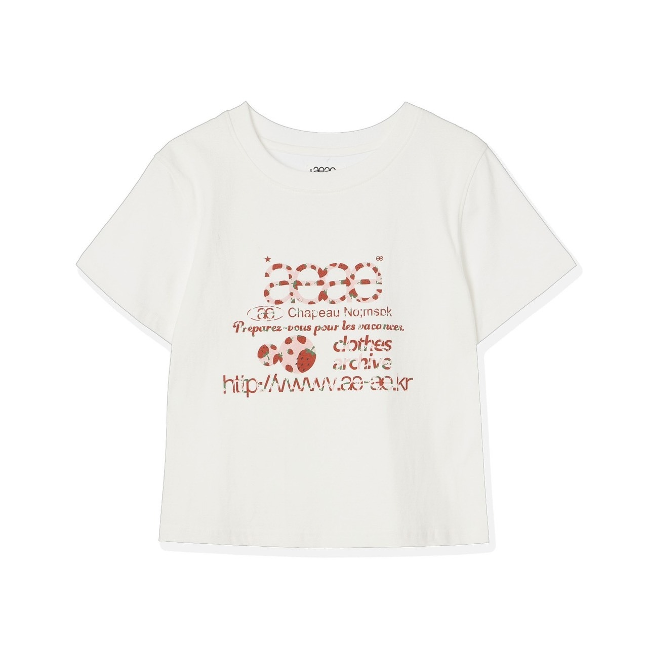 aeae WEB LOGO CROP T-SHIRTS [STRAWBERRY] 特殊款 草莓 白色 短版