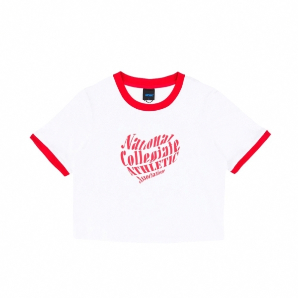 NCAA 短T 白 滾邊紅 愛心LOGO 美式復古 短版 T恤 女 7422100100
