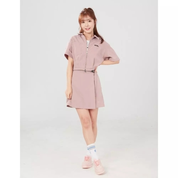 NCAA 短袖 粉紅 拉鍊 短版 襯衫外套 女 7422116041