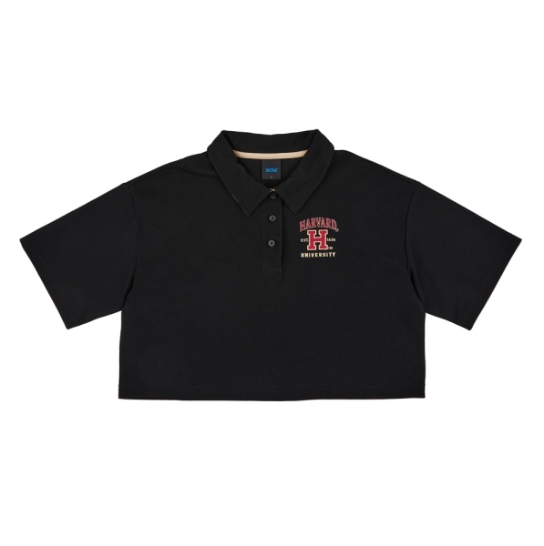 NCAA 短T 黑 卡其 哈佛 落肩 POLO衫 短版 女 7422130120 7422130131
