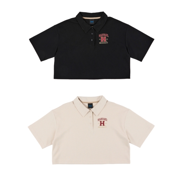 NCAA 短T 黑 卡其 哈佛 落肩 POLO衫 短版 女 7422130120 7422130131