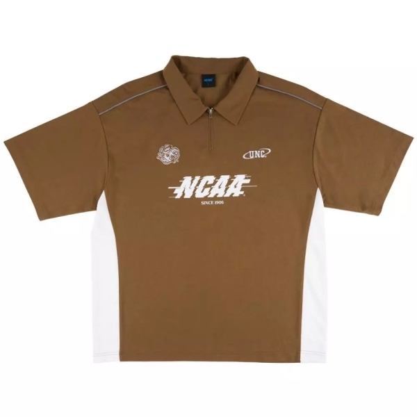 NCAA 短袖 深卡其 拉克蘭袖 拼接 半開襟 POLO衫 中性 7425132030