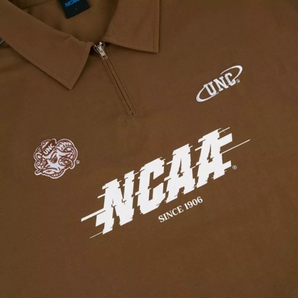 NCAA 短袖 深卡其 拉克蘭袖 拼接 半開襟 POLO衫 中性 7425132030