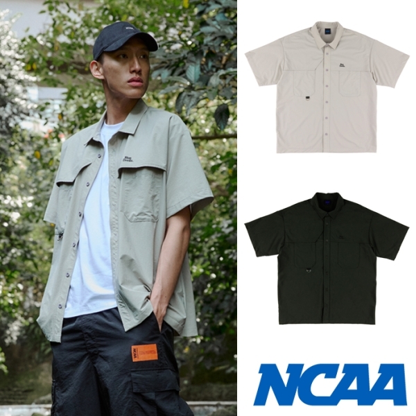 NCAA 短袖 淺灰 深綠 落肩 工裝 襯衫 男 7425147011 7425147070