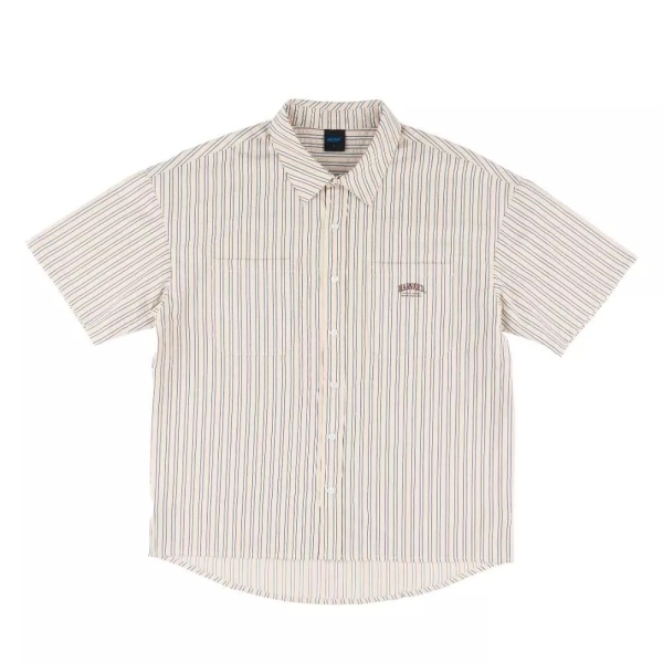 NCAA 短袖 卡其 落肩 條紋 襯衫 中性 7425147231