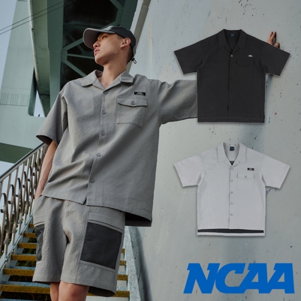 NCAA 短袖 淺灰 黑 落肩 泡泡紗 襯衫 男 7425147411 7425147420