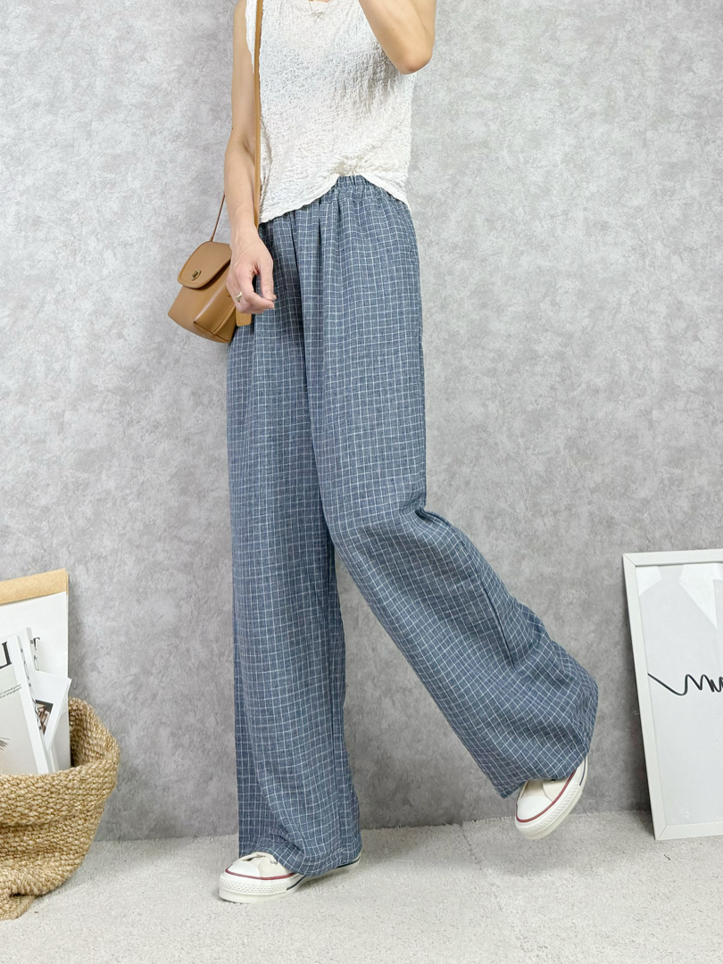 炎熱天氣救星♡ 透氣格紋棉麻寬褲穿搭好幫手 ⚡️搶手貨⚡️