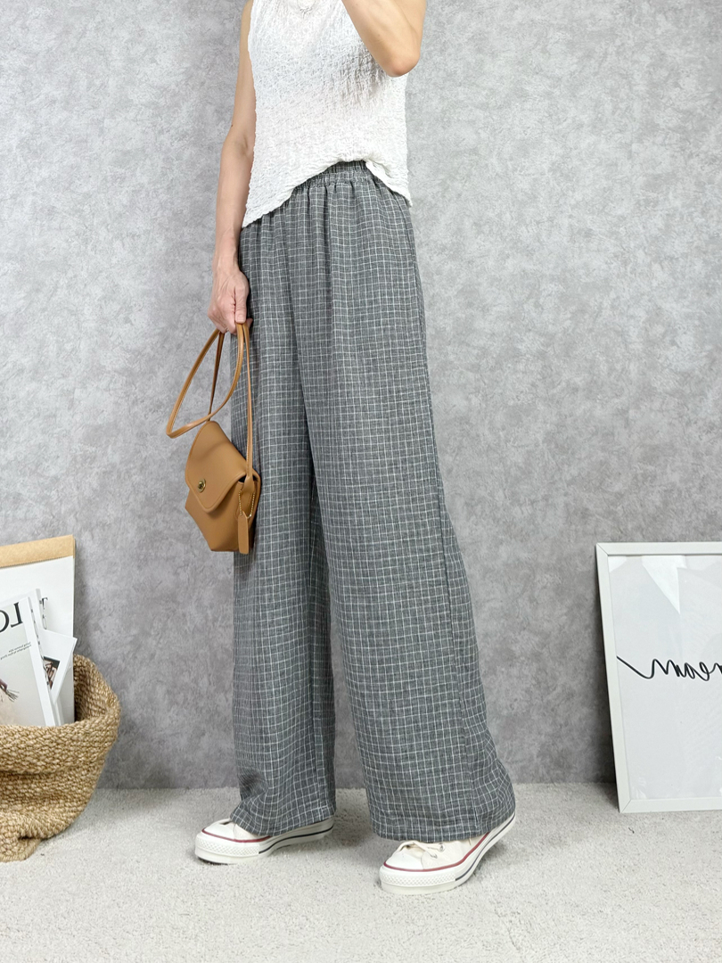 炎熱天氣救星♡ 透氣格紋棉麻寬褲穿搭好幫手 ⚡️搶手貨⚡️