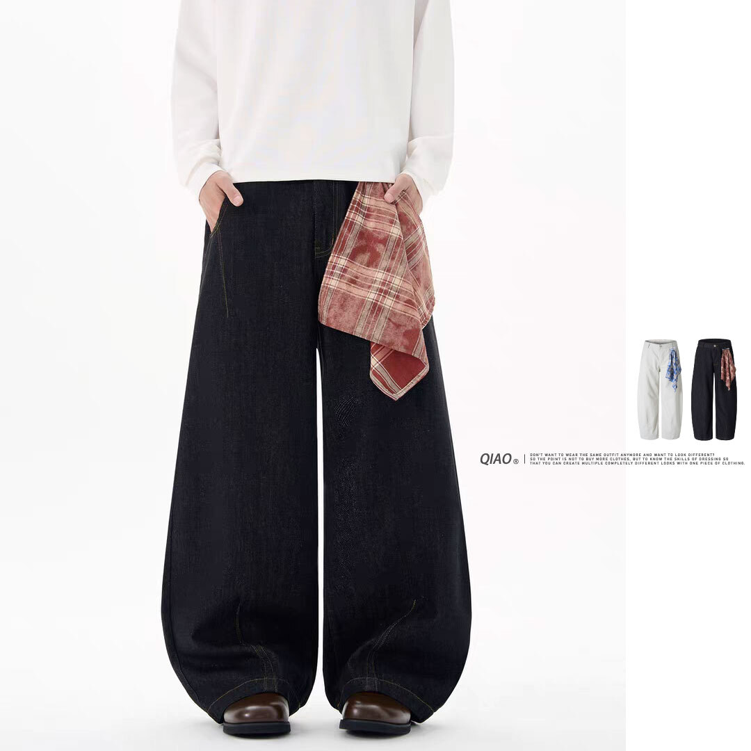 美式休閒 格紋方巾 廓形彎刀褲 LJ-070 LJNB