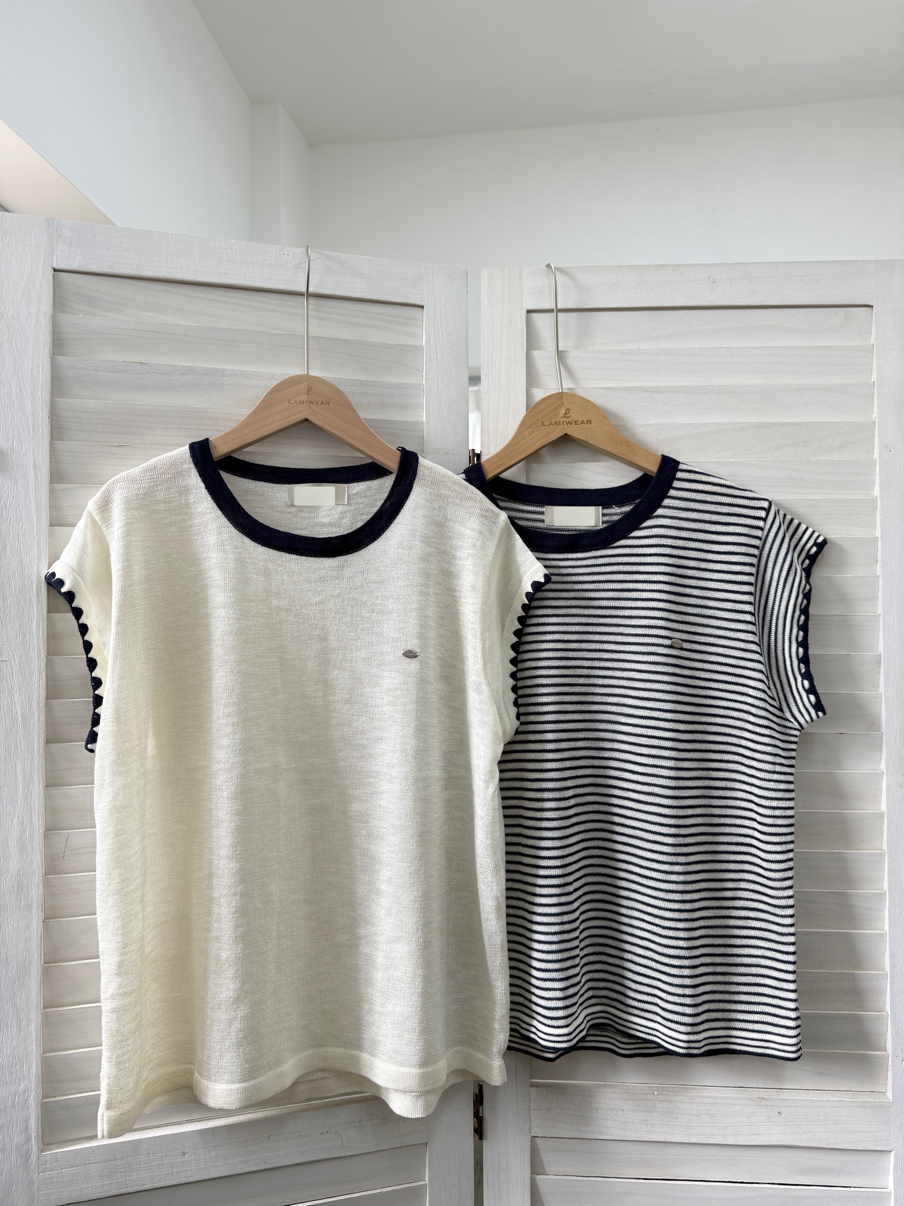 薄款線織拼織紋短袖