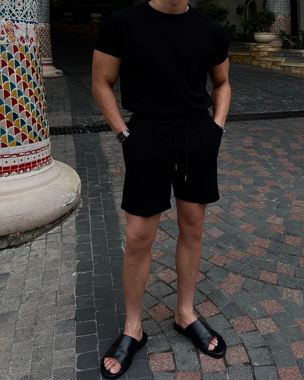 蜂巢褶皺綁帶短褲